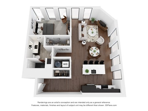 Floor plan for 1 bed, 1 bath, 1018 sqft